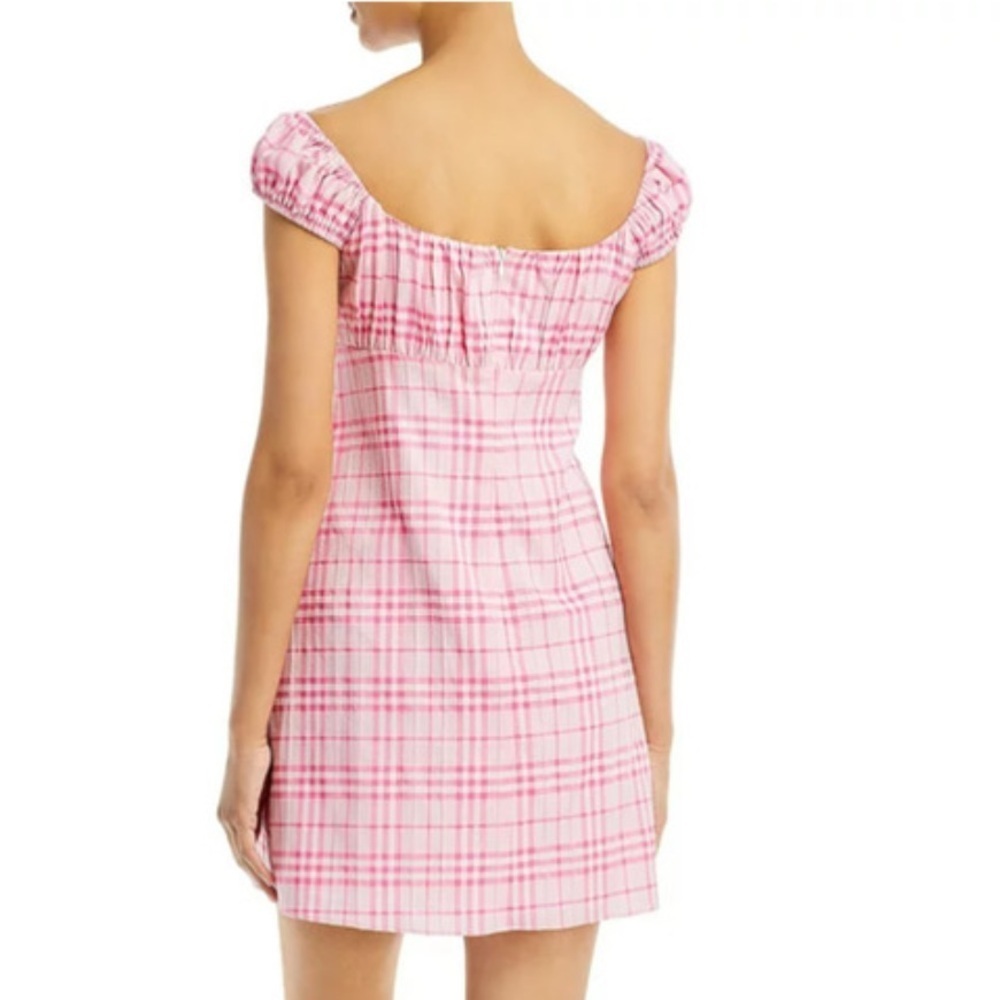 NWT WAYF Pink Plaid Mini Sundress Ruffle Sleeves Size Large - Picture 3 of 11